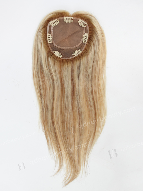 In Stock 5.5"*6" European Virgin Hair 16" Straight T8/613# with 8# Highlights Silk Top Hair Topper-043